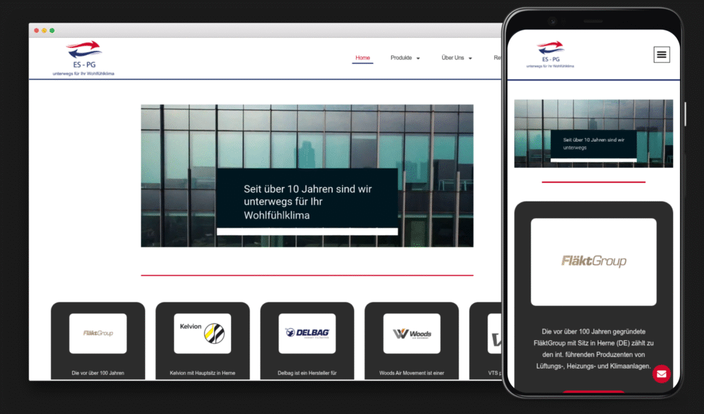 Website eines Kundenprojekts von Manoberg, dargestellt auf Desktop und Mobilgerät.
